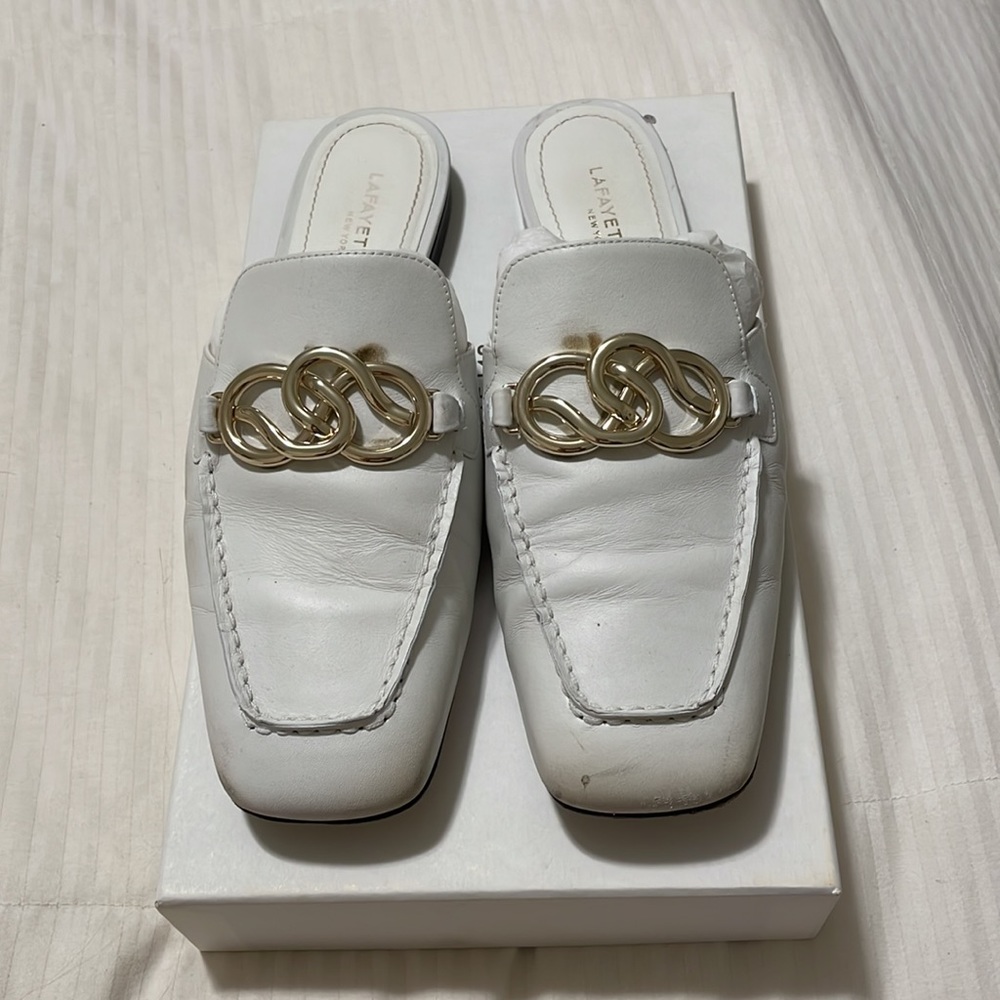 Lafayette 148 White Calfskin Mules